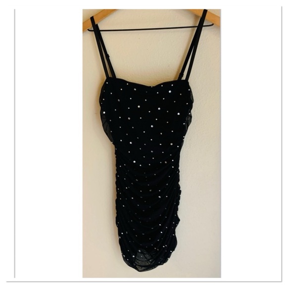 NBD Kerr Embellished Rhinestone Ruched Mini Dress Black Size Small - Picture 6 of 11